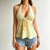 "Women'S Summer V-Neck Lace up Exposed Neck and Backless Casual Vacation Easter Beach Clothing Hawaii Coachella Music Fes"