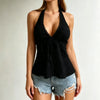 "Women'S Summer V-Neck Lace up Exposed Neck and Backless Casual Vacation Easter Beach Clothing Hawaii Coachella Music Fes"