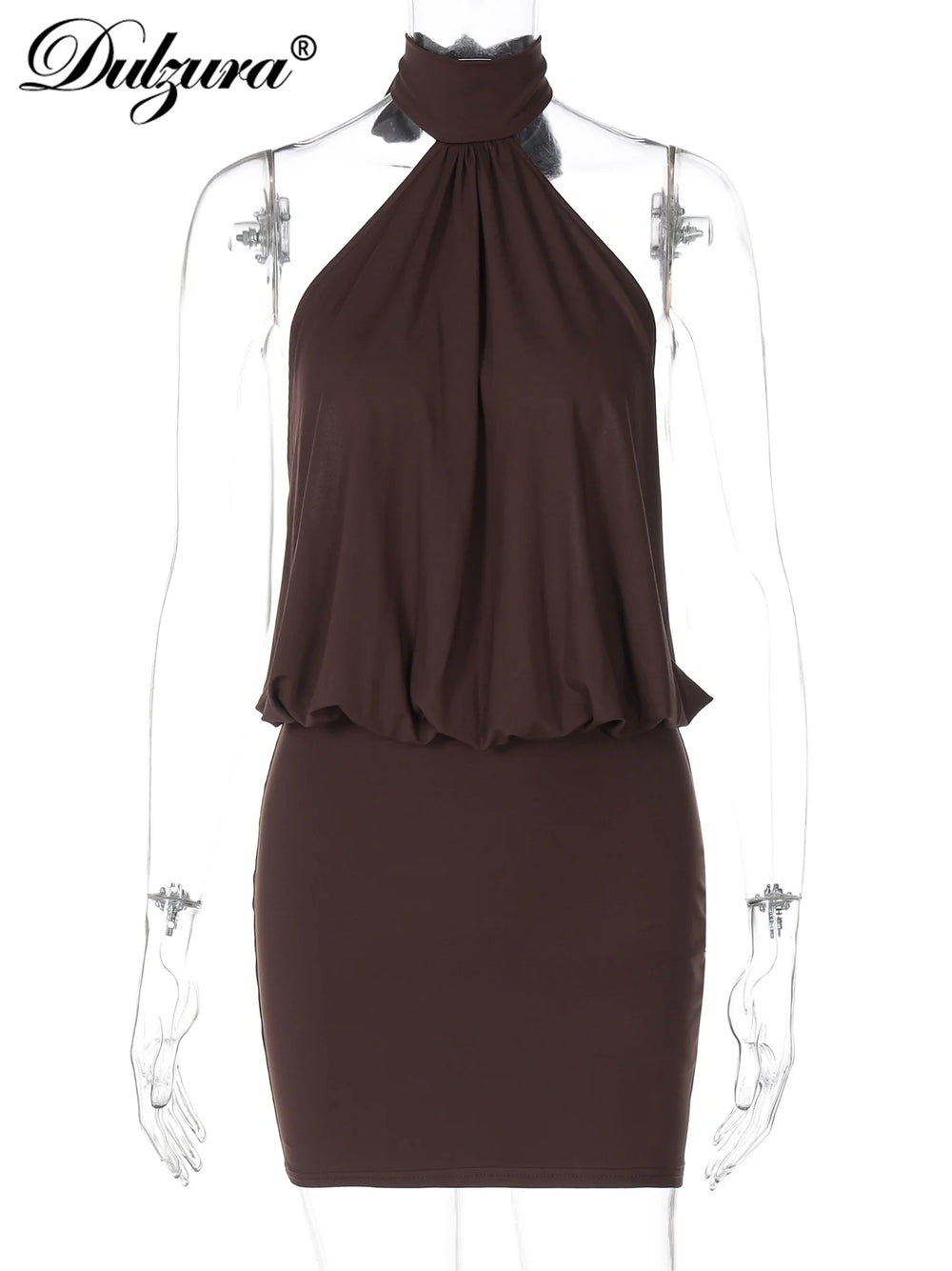 Summer Fashion Sexy Halter Sleeveless Lace up Backless Bodycon Mini Dress Women'S Solid Elegant Party Club Street Outfit