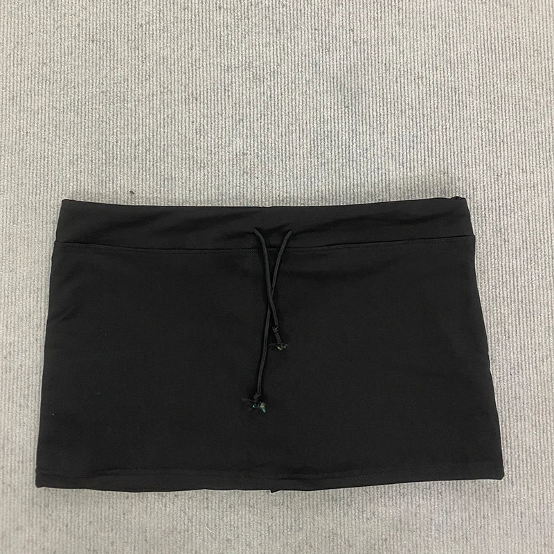 Women Summer Vintage Aesthetic Mini Skirts Solid Low Waist Drawstring Bodycon Bottoms Basic Going Out Short Skirts Streetwear