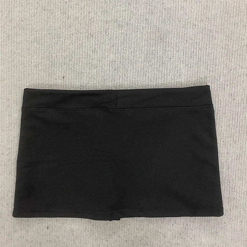 Women Summer Vintage Aesthetic Mini Skirts Solid Low Waist Drawstring Bodycon Bottoms Basic Going Out Short Skirts Streetwear