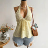 "Women'S Summer V-Neck Lace up Exposed Neck and Backless Casual Vacation Easter Beach Clothing Hawaii Coachella Music Fes"